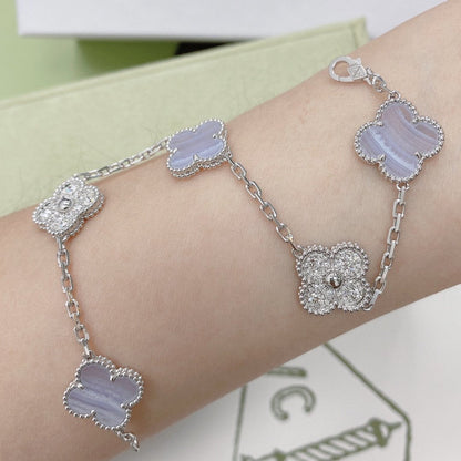 [Angela Jewellery]CLOVER  5 MOTIF DIAMOND PURPLE CHALCEDONY BRACELET SILVER