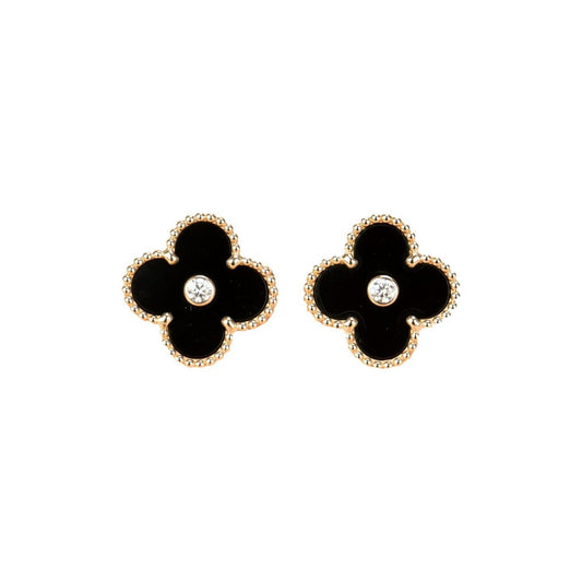 [Angela Jewellery]CLOVER MEDIUM 1 MOTIFS ONYX DIAMOND EARRINGS