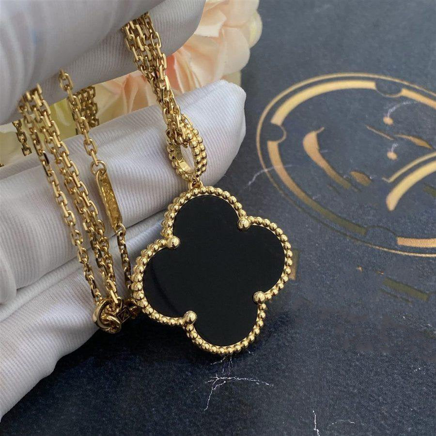 [Angela Jewellery]CLOVER 25MM GOLD ONYX BIG CLOVER NECKLACE