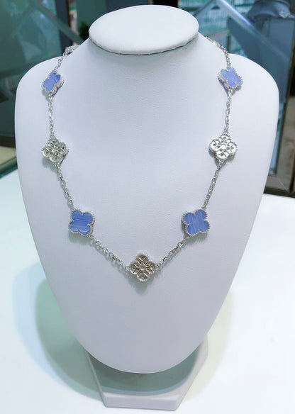 [Angela Jewellery]CLOVER 10 MOTIFS CHALCEDONY DIAMONDS SILVER NECKLACE